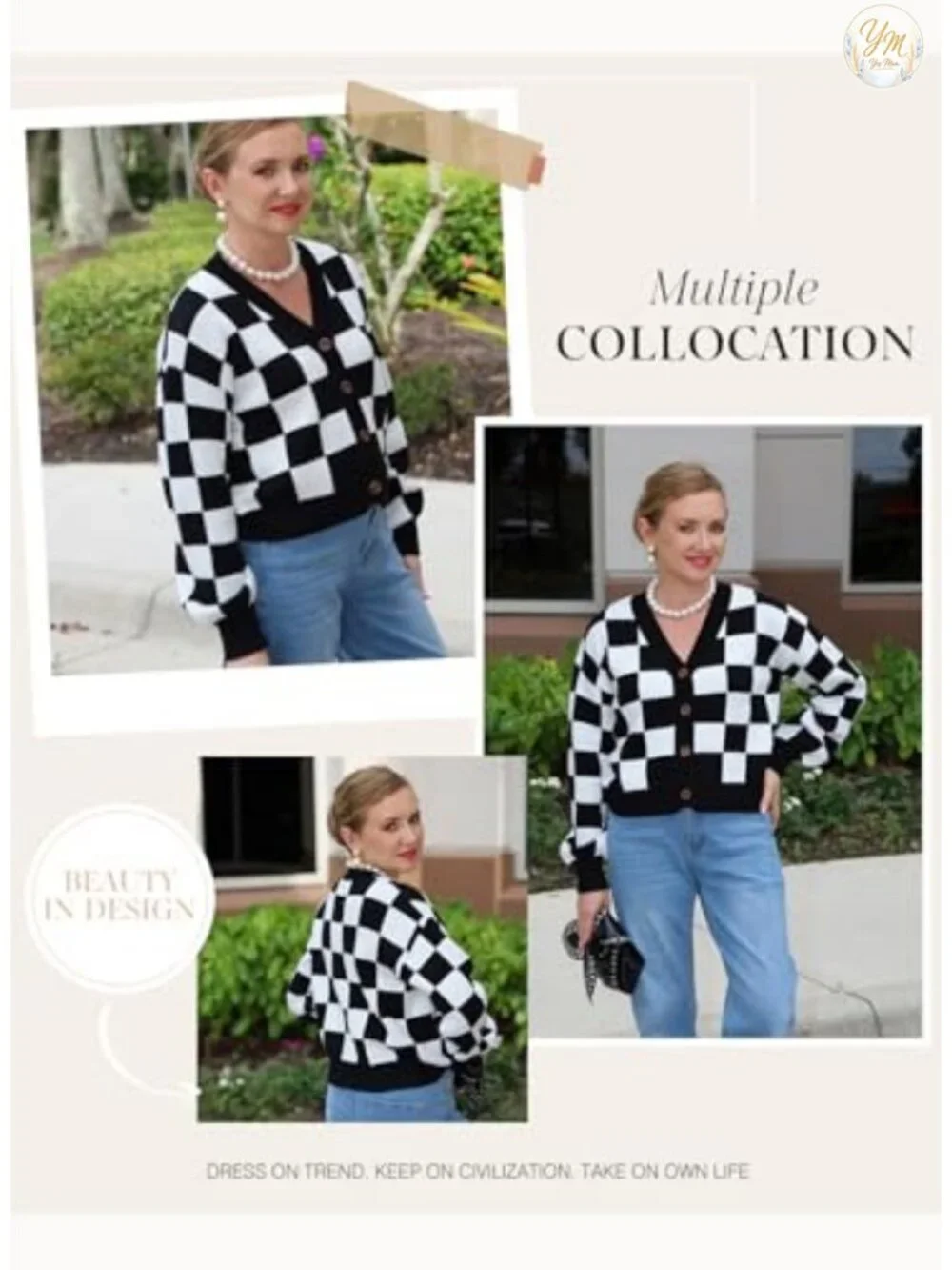 Cropped Cable Knit Cardigan Women V-Neck Button Down Plaid Fall Outwear